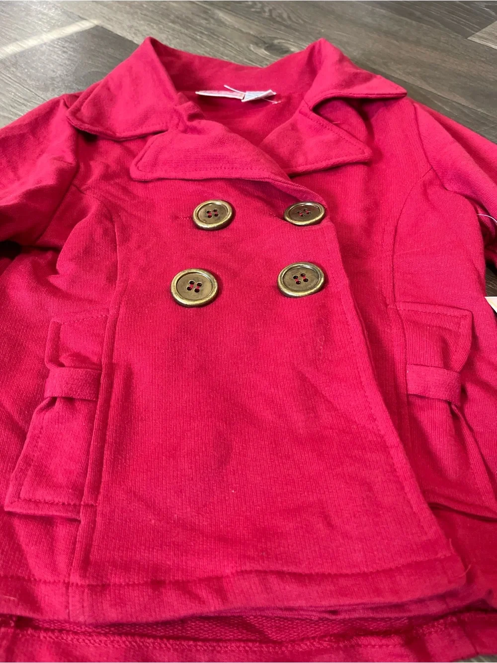 Girls' Red Double-Breasted Peacoat Jacket - Pink Platinum